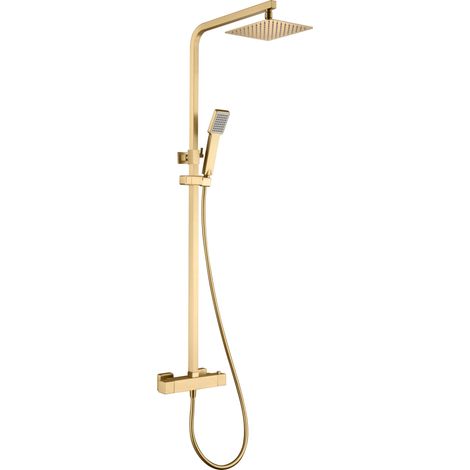 Mice- barra de ducha extensible termostática posee rociador redondo, extraplano -  griferia para baño y  dudcha color Oro Cepillado (1/5)