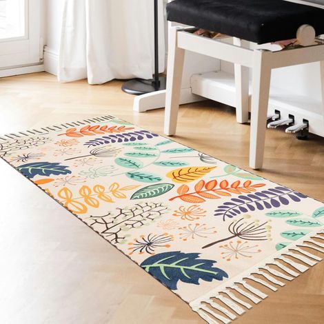 JSSEVN - Small washable kitchen mats 50x80 cm for living room, non-slip mat for indoor entrance, decorative party throw, accent print, thin rug (1/4)