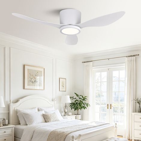 Ventilateur de plafond LED 106 cm, 18 W, 3 températures de couleur, 6 vitesses, moteur réversible, télécommande, Blanc (1/2)