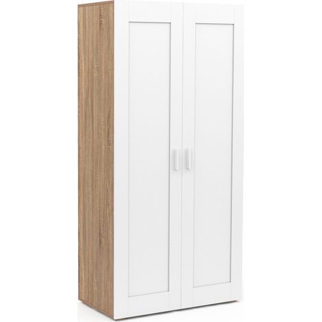 Idmarket – Armoire 2 portes penderie 80 cm – Structure en particules de bois – 3 étagères de rangement – Capacité 20 kg par étagère