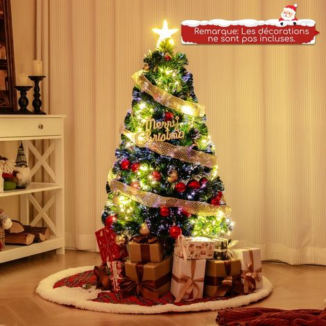 Sapin de Noël artificiel vert 120 cm en PVC avec 130 pointes, 18 lumières blanc chaud et fibres optiques pour salon bureau et hôtel (1/5)
