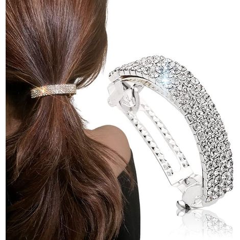 Pince à cheveux femme argentée, accessoire cheveux scintillant avec cristaux, idéale pour invitées mariage, coiffures délicates, usage quotidien, maintien queue de cheval, danse, cadeau anniversaire f (1/5)
