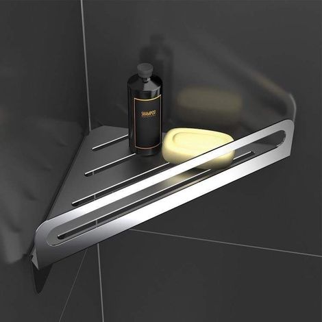 Grille de douche d'angle en acier poli – Fixation adhésive ou vis – Dimensions L 27 x H 10,7 x P 14,5 cm – Pour espaces douches – Capannoli (1/2)