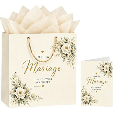 Sac Cadeau Mariage avec Carte, Papier de Soie, Cadeau Mariés (1/5)