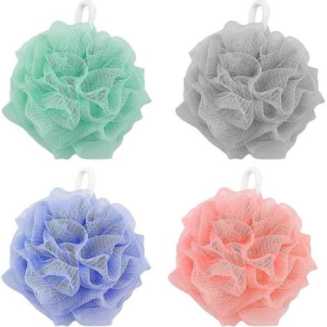 Ensemble de 4 éponges de bain, éponge de douche, fleur de douche en filet moussant lavable, fleur de bain, éponge de douche durable pour l'exfoliation