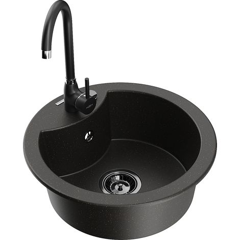Mexen Diego granitspüle 1-becken mit küchenarmatur Telma, schwarz/gold - 6512-75-670200-70-B (1/5)