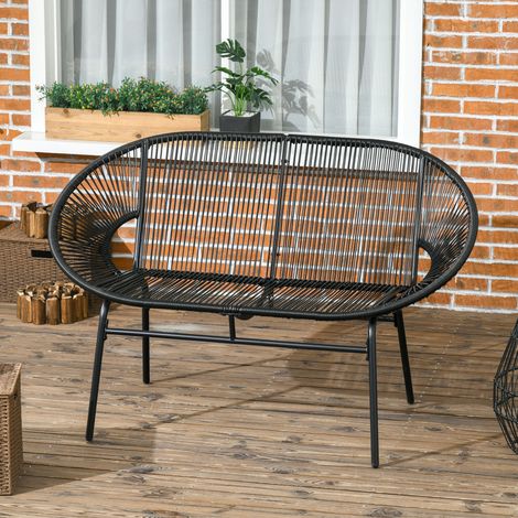 Sofá exterior de ratán negro dos plazas cómodo OKMYHOME (1/3)