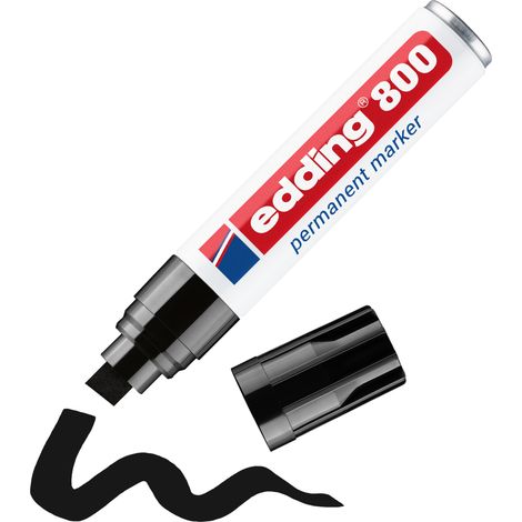 edding 800 Marqueur permanent - noir - 1 stylo - pointe biseautée 4-12 mm - pour des marquages larges - sèche vite, résiste à l'eau et aux frottements - pour carton, plastique, bois, métal, verre (1/5)