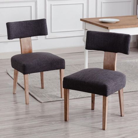 Esszimmerstühle 2er Set Leinen Polsterstühle Holzbeine Dunkel Grau (1/5)