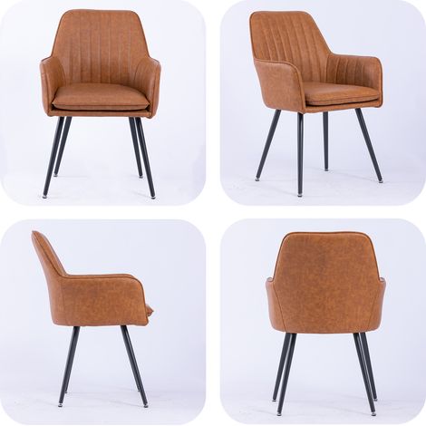 Lot de 2 chaises à manger tissu accoudoirs pieds métal noir. Mobilier luxueux pour cuisine,salon et salle de réception.