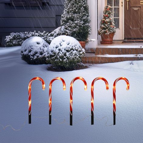 LED Zuckerstange Leuchtstecker 39 cm mit Timer - 5er Set - Weihnachts Gartenstecker warm weiß beleuchtet Batterie betrieben - Winter Garten Deko Leuchtstecker Außen Batterie betrieben