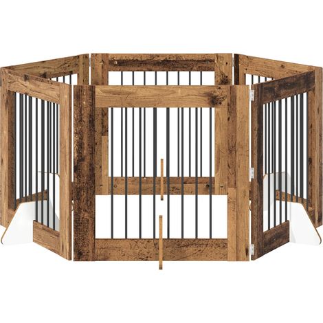 Foldable Dog Gate with Stands 6 pcs Old Wood 482 cm vidaXL