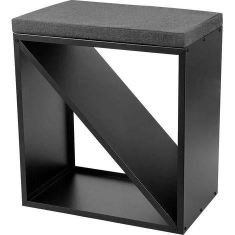 Jiubiaz Leñero con asiento acolchado, soporte compacto para leña de metal negro para interior, cojín gris, 60 × 36 × 59 cm (1/5)