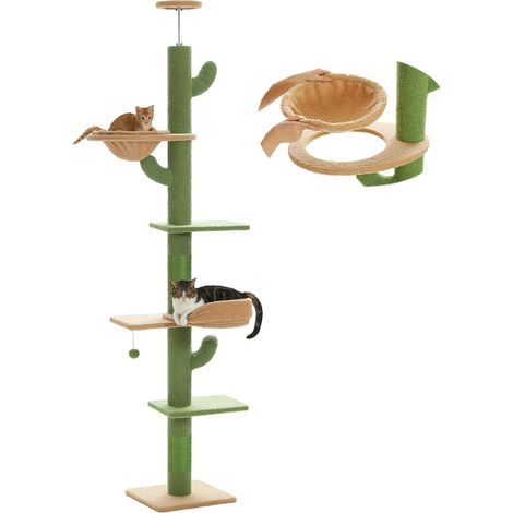 Pawz Road – Arbre à chat cactus du sol au plafond 205-255 cm – Hauteur ajustable – Poteau griffoir sisal XL – Hamac suspendu – Montage facile