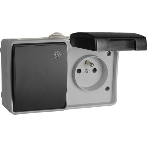 3363F Bloc prise étanche 2P+T (FR) IP44 + Interrupteur va et vient, certifié NF - SOLERA