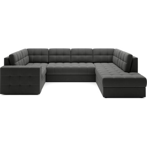 Divano angolare trasformabile MONTEZA grigio scuro 299 cm con contenitore e letto (1/5)