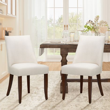 COLAMY Dining Chairs Set of 2 – Upholstered Fabric Side Chairs with Button Tufting, Accent Chairs for Living Room or Kitchen – Beige (1/5)