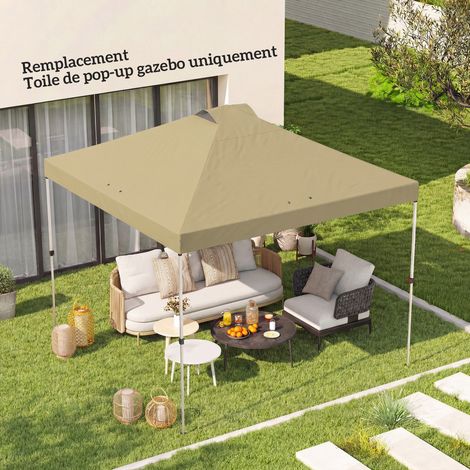Toile rechange tonnelle 3x3 m imperméable UV50+ avec 8 trous drainage, toit pergola crème (1/5)