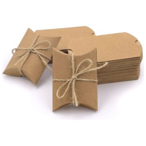 50 Pièces Kraft Paper Caisses Coffrets-cadeaux d'oreiller naturelles Vintage Candy Box pour la fête de Mariage (1/4)