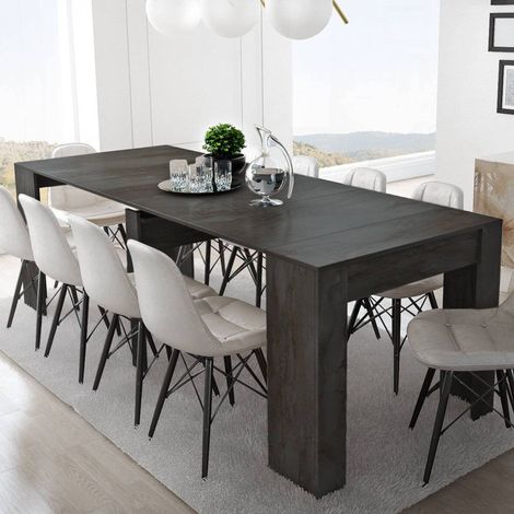 Dmora - Consola extensible Vaelis, transformable en mesa de comedor, ahorra espacio y extensible hasta 237 cm, 90-237x76,6x90 cm, Antracita