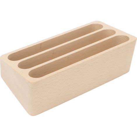 Beech Wood Business Card Holder 3 Slots Elegant Display Stand