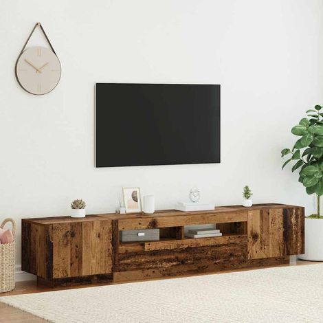 Mueble TV luces LED madera ingeniería envejecida 200x35x40 cm