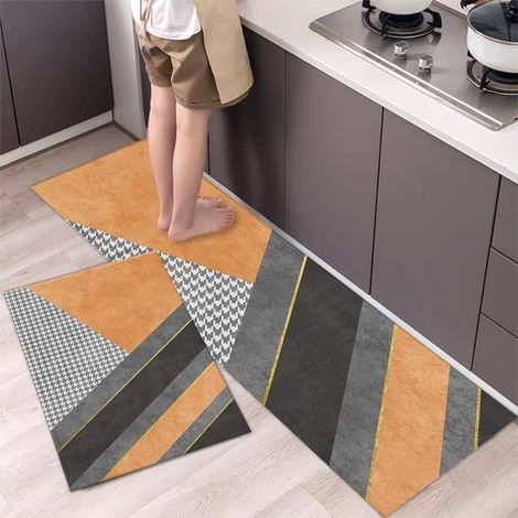 Tapis de Cuisine Devant Evier Lavable en Machine - Lot de 2 Pièces 40x60cm & 40x120cm - Rectangulaire Tapis de Sol Antidérapant (1/3)