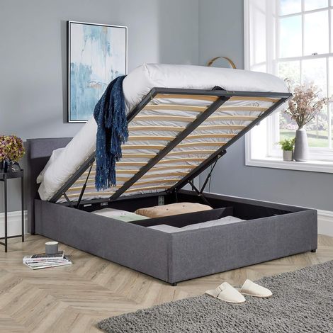 Ottoman End Lift Storage Bed Double Hopsack Fabric Bed Frame Gas Lift Furniture (1/5)