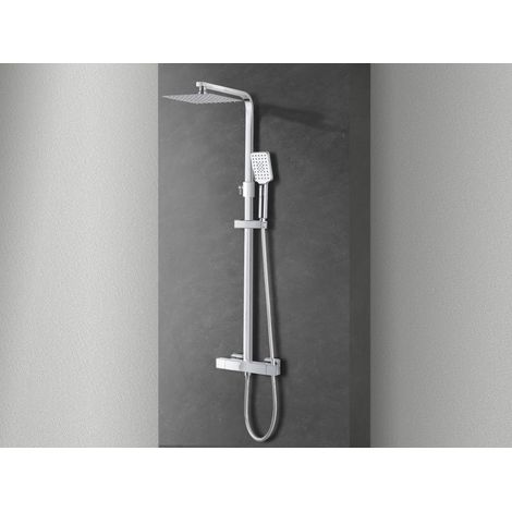 NALA - Duschsäulenset Thermostatik aus Stahl und Messing, komplett mit Slim Kopfbrause, Handbrause und Schlauch, höhenverstellbare Stange