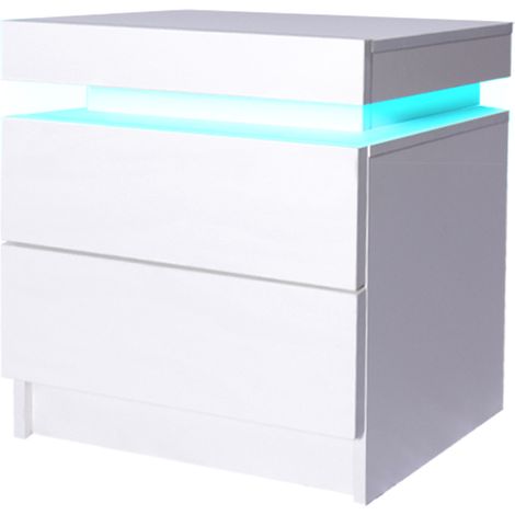 Levede Bedside Tables RGB LED Side Table 2 Drawers High Gloss Nightstand Cabinet (1/5)