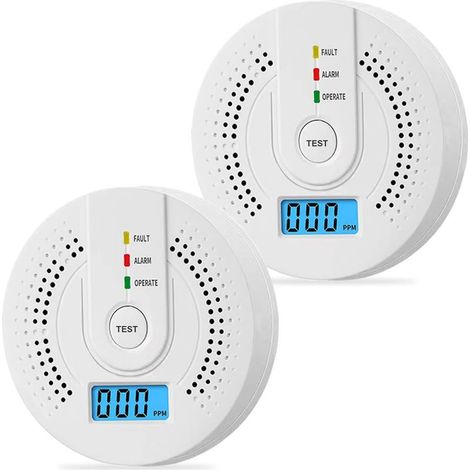 Lot de 2 détecteurs de monoxyde de carbone avec écran LCD, alarme sonore et LED pour la maison (1/5)