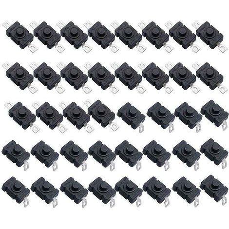 Packung mit 40 selbstverriegelnden Drucktastern, KAN-28 Mini-Taschenlampenschalter (20 flache Stifte mit Loch + 20 gebogene Stifte mit Loch) - Crezuo (1/4)