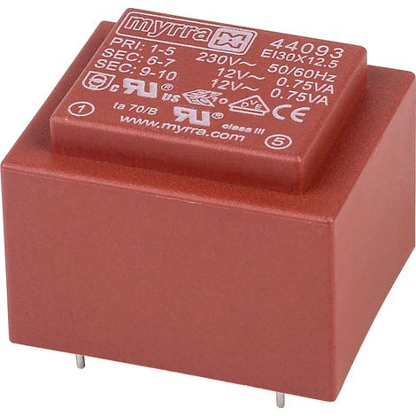 Myrra 44093 Transformer for Myrra PCB, 12V a.c., 230V a.c., 1.5VA, 2 outputs (1/2)