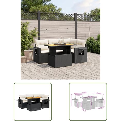 The Living Store 5-tlg. Garten-Sofagarnitur mit Kissen Schwarz Poly Rattan - Gartenmöbel - Outdoor Möbel - Rattan Gartenset - Lounge Set - Sofasitzgruppe (1/3)