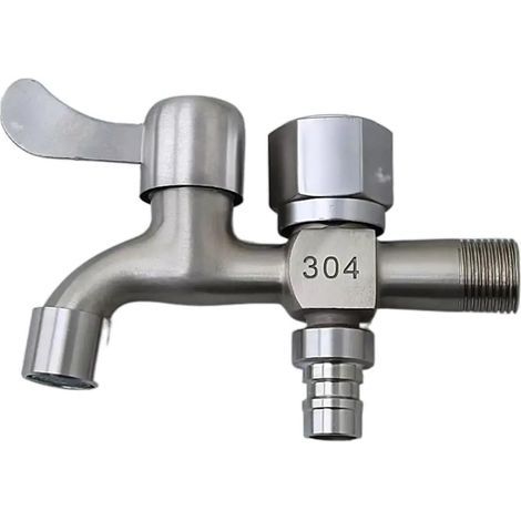 Rubinetto doppio in acciaio inox, uscita acqua singola o doppia, rubinetto per piscina a doppio attacco, valvola dell'acqua, lavatrice, rubinetto doppio (1/5)
