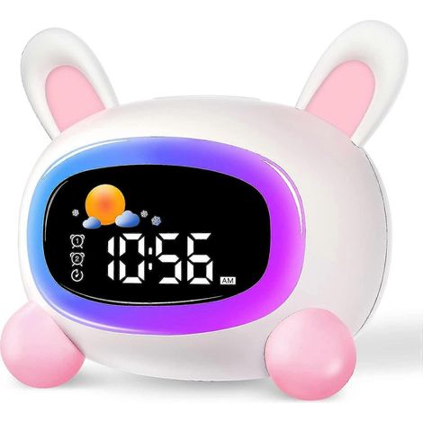 Réveil pour l'apprentissage du sommeil des enfants, avec veilleuse et machine à sons apaisants, pour la chambre des jeunes enfants, garçons, filles et adolescents (lapin) (1/4)