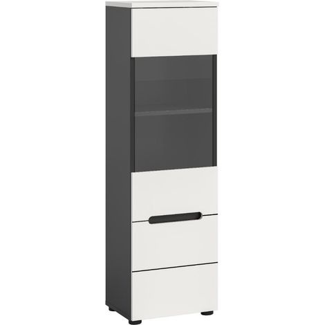 Canu Vitrinenschrank 1 Glastür weiß, dunkelgrau.