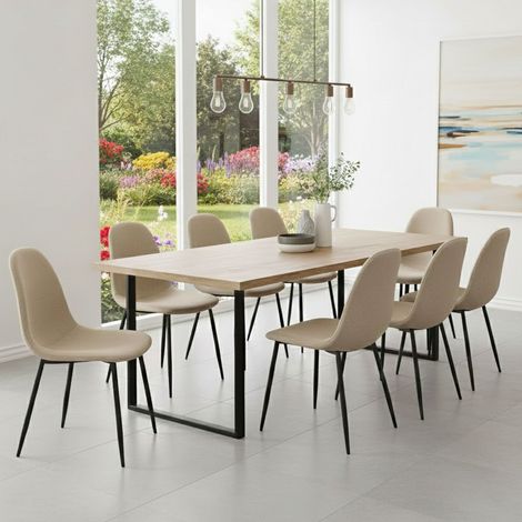 Set di Sedie Zambrone, 8 Sedie, Imbottito, Effetto Corda, Beige (1/5)