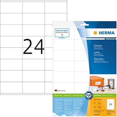 Herma Etiketten 70x36 weiß matt 10 Blatt DIN A4 240 Stück 8638 (1/5)