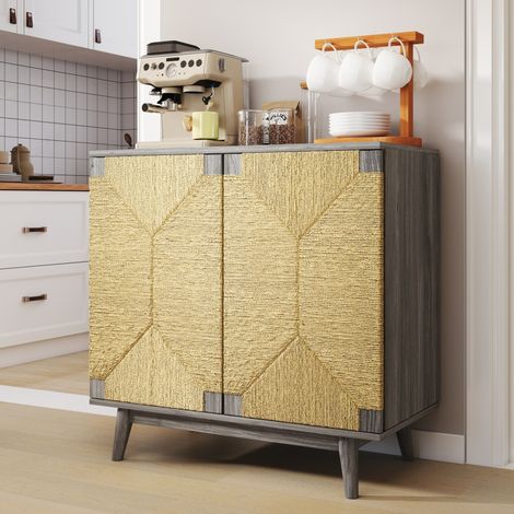 79 cm Buffet Bas Meuble de Rangement Intérieur pour Salon et Cuisine avec Portes Tressées et Étagère Ajustable (1/5)