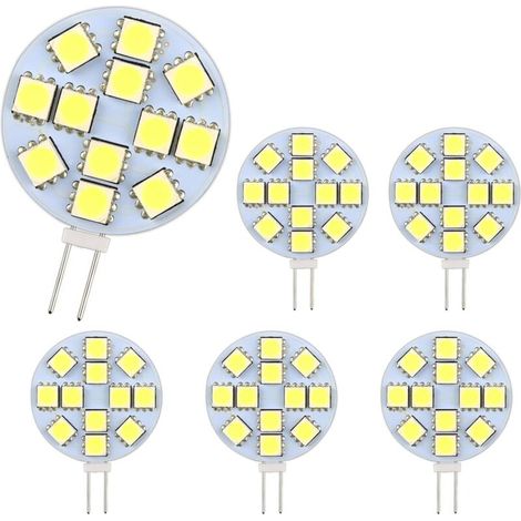 G4 LED-Lampe, 2 W, AC/DC 12–24 V, 200 lm, warmweiß (3000 K), 12 x 5050 SMD, entspricht einer 20-W-Halogenlampe, nicht dimmbar, runde G4-LED-Lampe für Schrankbeleuchtung und Einbauleuchten, 6er-Pack