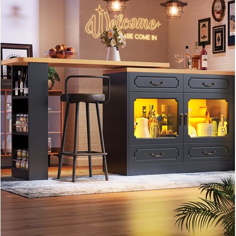 Bancone allungabile 135-203 x 39 x 92,8 cm in MDF nero con contenitore FloraGrace (1/5)
