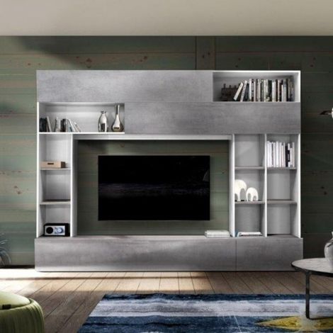 Parete attrezzata 270 cm colore bianco e beton - Boran (1/2)