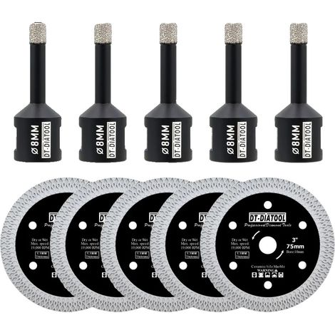 Diamantbohrer, S-förmiges Design, ultra-dünnes Schneiden, 5Stk 75mm 5Stk 8mm (1/2)