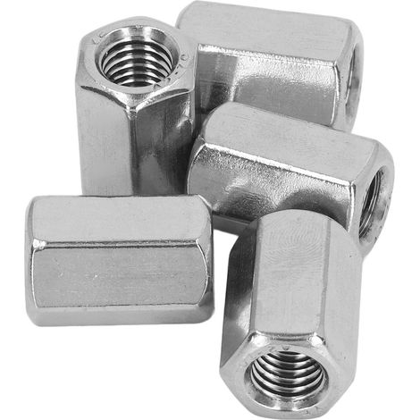 Lot de 5 écrous de couplage hexagonaux 6 pans M12 x 1.75 19 L30mm acier inox 304 anti-rouille argentés pour tige filetée intérieur extérieur (1/5)