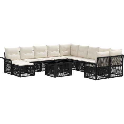 Conjunto de sofás de jardín 12 uds. Negro y Blanco Crema vidaXL (1/5)
