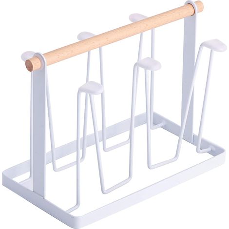 egouttoir bouteille, porte-tasses, 1 pièce Égouttoir à Tasse, En fer, antirouille peint, avec tampon en silicone, bouche suspendue à 6 positions, pour cuisine, salon (13 x 23,5 x 18,5cm, blanc)