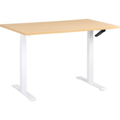 Escritorio de altura regulable manual oficina moderna patas cuadradas 120 x 60 cm tablero marrón claro base blanca Destines (1/5)