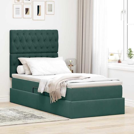 Bett mit Stauraum und LED mit LED Dunkelgrün 90 x 190 cm Samt (1/5)