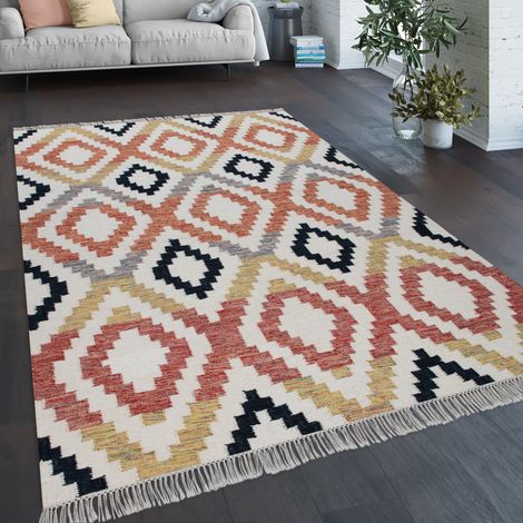 Paco Home Tappeto per soggiorno stile boho frange intessuto a mano mix di lana e cotone multicolore 200x300 cm